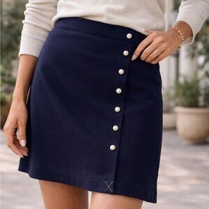 Ann Taylor Factory Navy Pearl Button A-Line Skirt | Classic Preppy Chic size 12